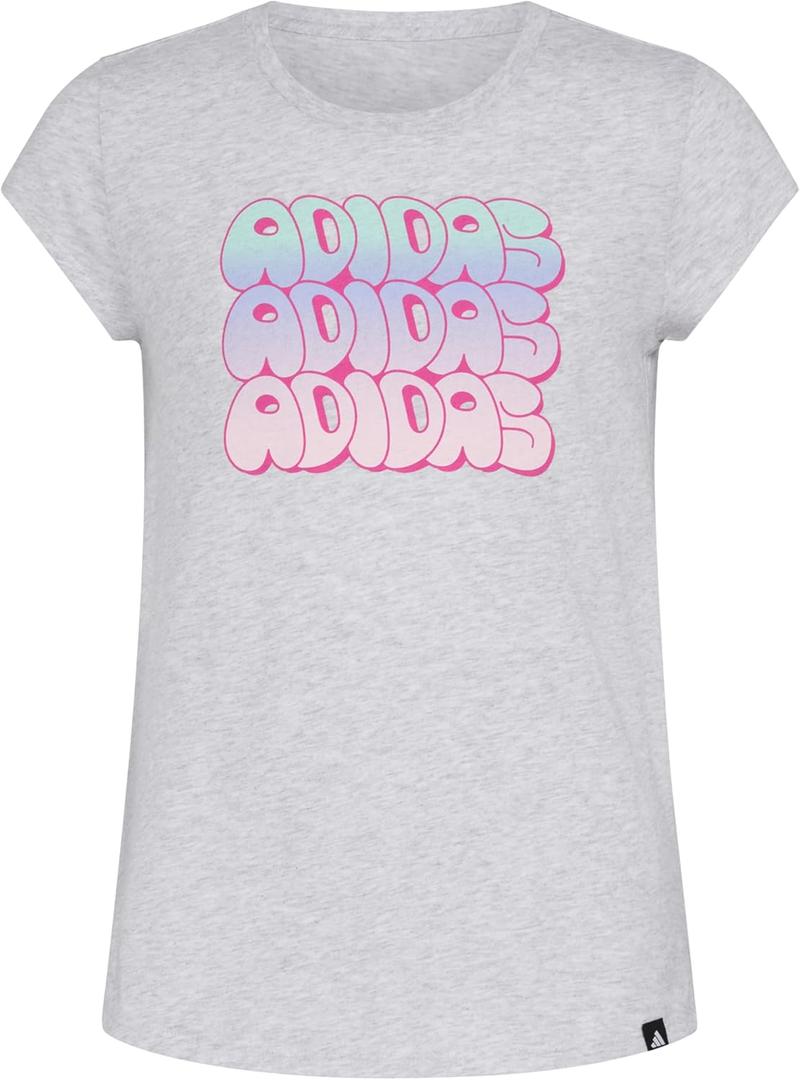 Adidas Girls' Cap Sleeve Graphic Tee Shirt (Medium, Grey/Multi)