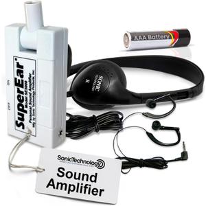 SuperEar Personal Sound Amplifier Model SE5000 (PSAP), 50dB Gain, Hand Held Pocket Size Audio Amplifier with Headphones, EarBuds, Tactile On/Off Volume Control for Adults, Audiologists, and Seniors