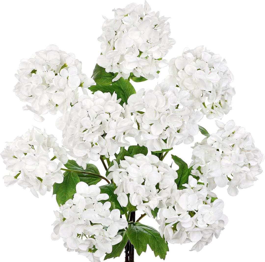 Real Touch Hydrangea Artificial Flowers 19” Tall Artificial Hydrangea Flowers Double-Headed Faux Hydrangeas, Cream Hydrangeas, Realistic Silk Hydrangea for Home Decor Weddings Arrangements-5 Branches