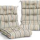 EAGLE PEAK Tufted Outdoor/Indoor High Back Patio Chair Cushions, Set of 2, 46'' x 22'', Beige Stripes