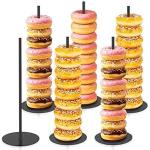 Otoolling 6 Pcs Metal Donut Display Stand Tower Bagel Holder Cake Stand Dessert Table Doughnut Holder Display Tower for Birthday Wedding Christmas Party and Donut Themed Party Decorations (Black)