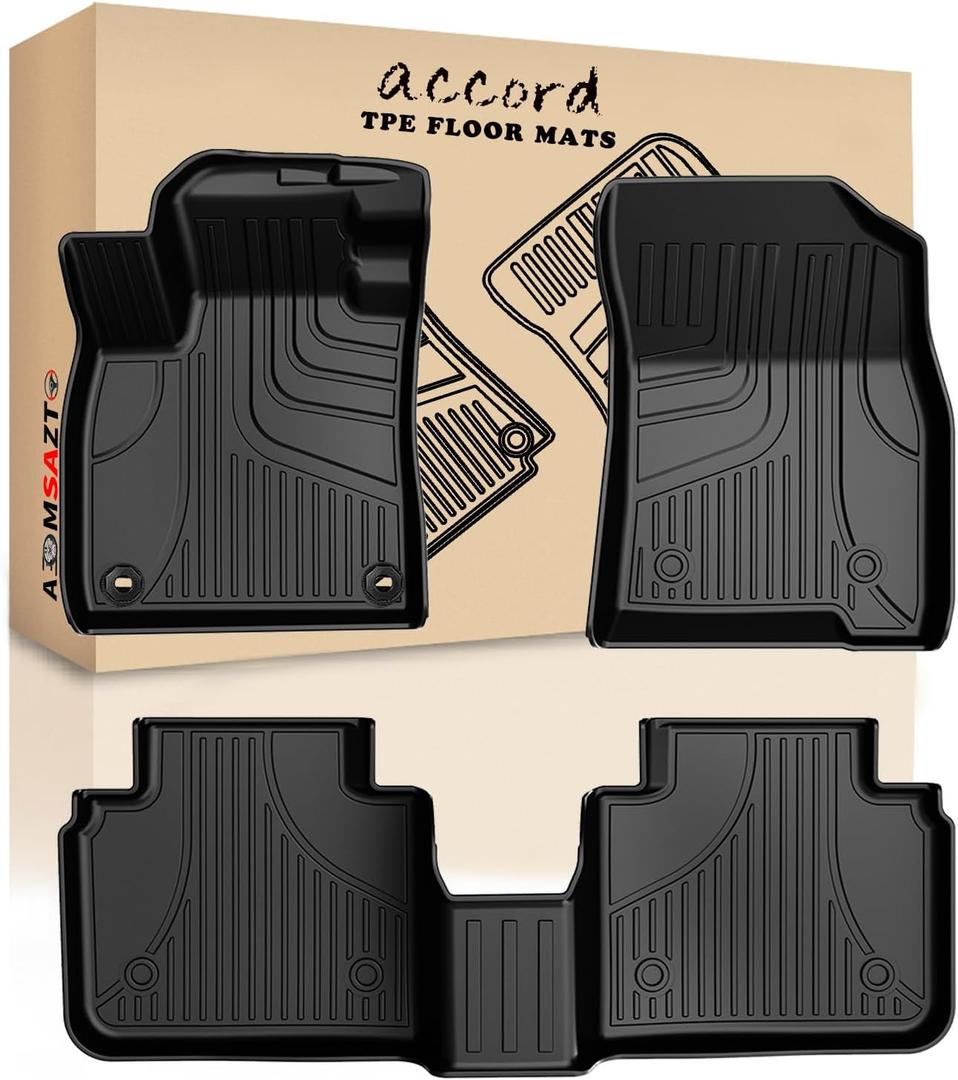 AOMSAZTO Floor Mats for 2026 2025 2024 2023 Honda Accord (Include Hybrid) All Weather TPE Rubber Floor Liners for Honda Accord 2023-2025 2026 Hybrid Accessories Odorless Non-Slip 1st & 2nd Row, Black.