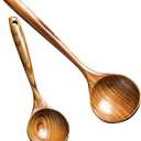 2 Pcs Wooden Spoon Ladle for Cooking Spoons Best Non Toxic Kitchen Tools -14 inch Long Kitchen Cooking Utensil & 11 inch Best Wood Spoons Large Deep Ladle Serving Spoons Soup Ladles Set