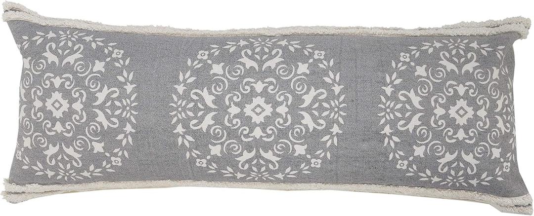 14x36 inches Floral lumbar throw pillow cover for Home Decor | Traditional Farmhouse boho cushion cover for throw pillows | Perfect for living room couch & bedroom decorations | Gray/White
