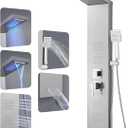 ROVOGO LED Shower Panel Tower System, 5-Function Shower Column with Rainfall Waterfall Shower Head, 4 Body Jets, Handheld and Tub Spout, Stainless Steel Brushed