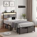 Twin Size Storage Bed Frame with 2 Drawers & Charging Station