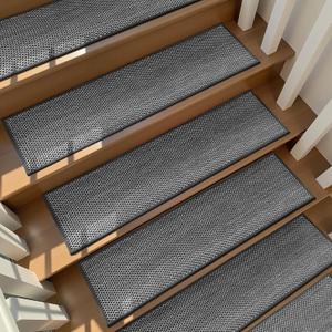 Deerly Linen Stair Treads Non Slip 10pcs Comfortable Stair Runner for Wooden Steps Peel and Stick Stairs Carpet Treads Indoor Staircase Covers Mat with Self-Adhesive Backing 8"X30" Black White