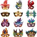 Blulu 24 Pcs Mardi Gras Masks Carnival Parade Faux Feather Face Waterproof Cardboard Masks Masquerade Party New Orleans Fantasy for Women Man Costume Party Favors