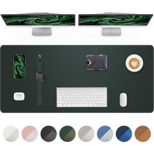 Leather Desk Pad Protector - 48" x 17" Non-Slip PU Leather Large Mouse Pad, Waterproof Desk Blotter Mat for Office and Home (Dark Green)