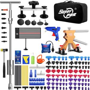 Super PDR Paintless Dent Repair Kit 148PCS Dent Puller Kit with LED Light Board Can Removal 99% of Car Dents in 30 Minutes for Repair Work of Big Dents, Small Dents, Door Ding, Creases and Hail Damage (EXP 12/31/36)