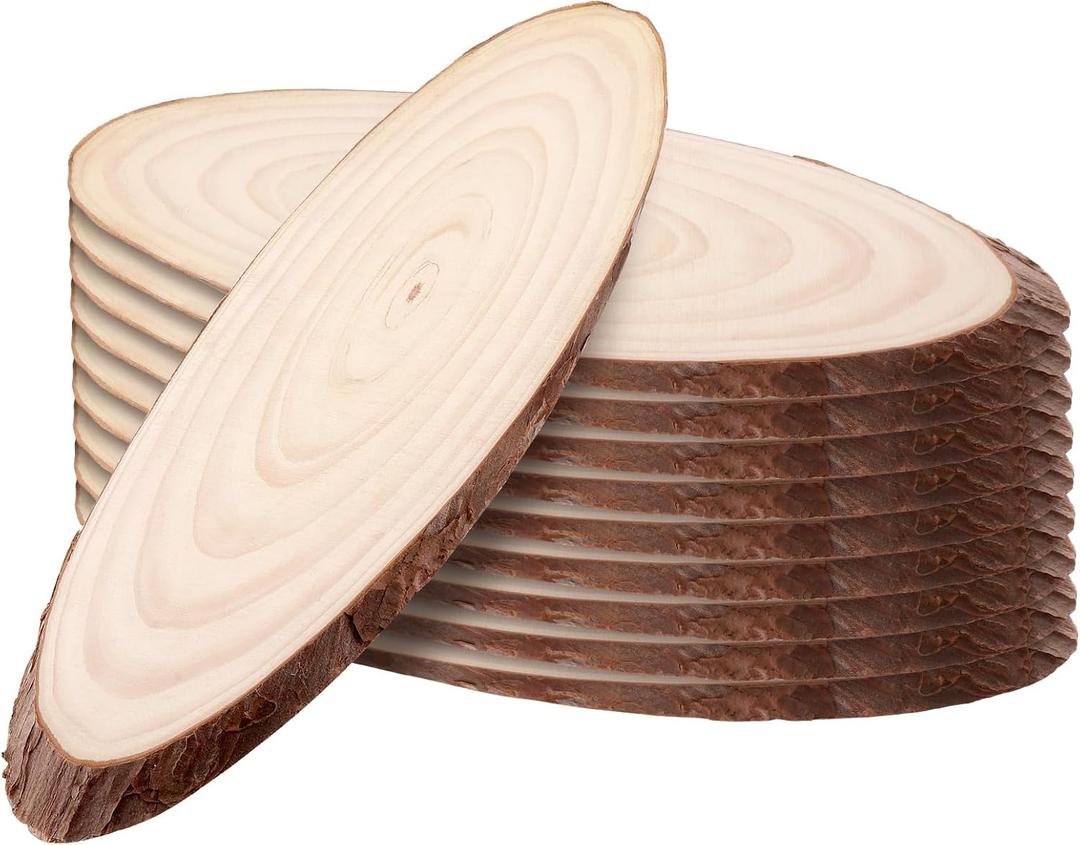10 PCS Oval Natural Wood Slices, 10 inch Unfinished Natural Wood Pieces with Bark, Oval Craft Wood Slices for Tables Centerpieces,Wooden Sliced Coasters