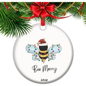 Be Merry Christmas Ornament 2025 Bee Lover Holiday Keepsake Gift Ceramic Bee Themed Decor Honeybee Enthusiast Present (V21)