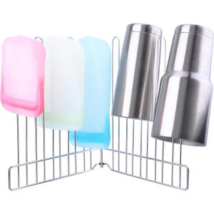 Reusable Drying Rack, Foldable Freezer Bag Dryer, SUS304 Stainless Steel Stand for Gallon, Quart, Sandwich, Snack Bags