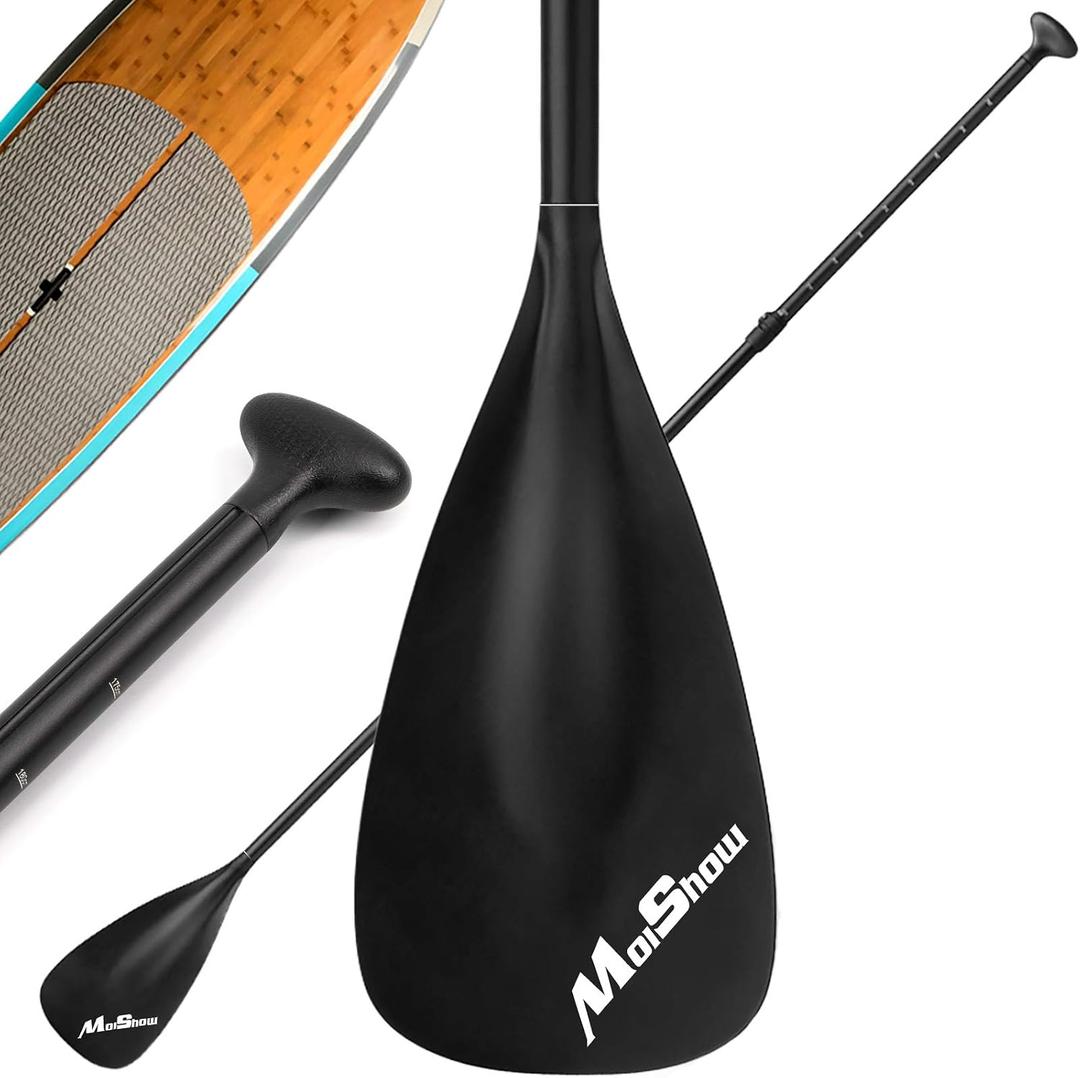 SUP Paddle - Adjustable 3 Pieces Stand Up Paddle Board Paddle with Unique Lock Design Floating Alloy Shaft Paddleboard Paddle, Black Paddle 