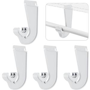 4 Pcs Closet Rod Hooks Plastic Snap-in Support Brackets J-Shaped Closet Rod Bracket for Hanging Clothes Cabinets Storage and Curtain (White)