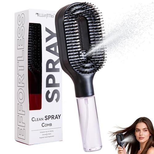 Hair Brush with Water Spray Mister - 2-in-1 Detangling Brush with Built-in Fine Mist, Portable Wet & Dry Styling Tool for Smooth, Frizz-Free Hair - Quick Refresh for Women & Girls On-The-Go(1 Black)