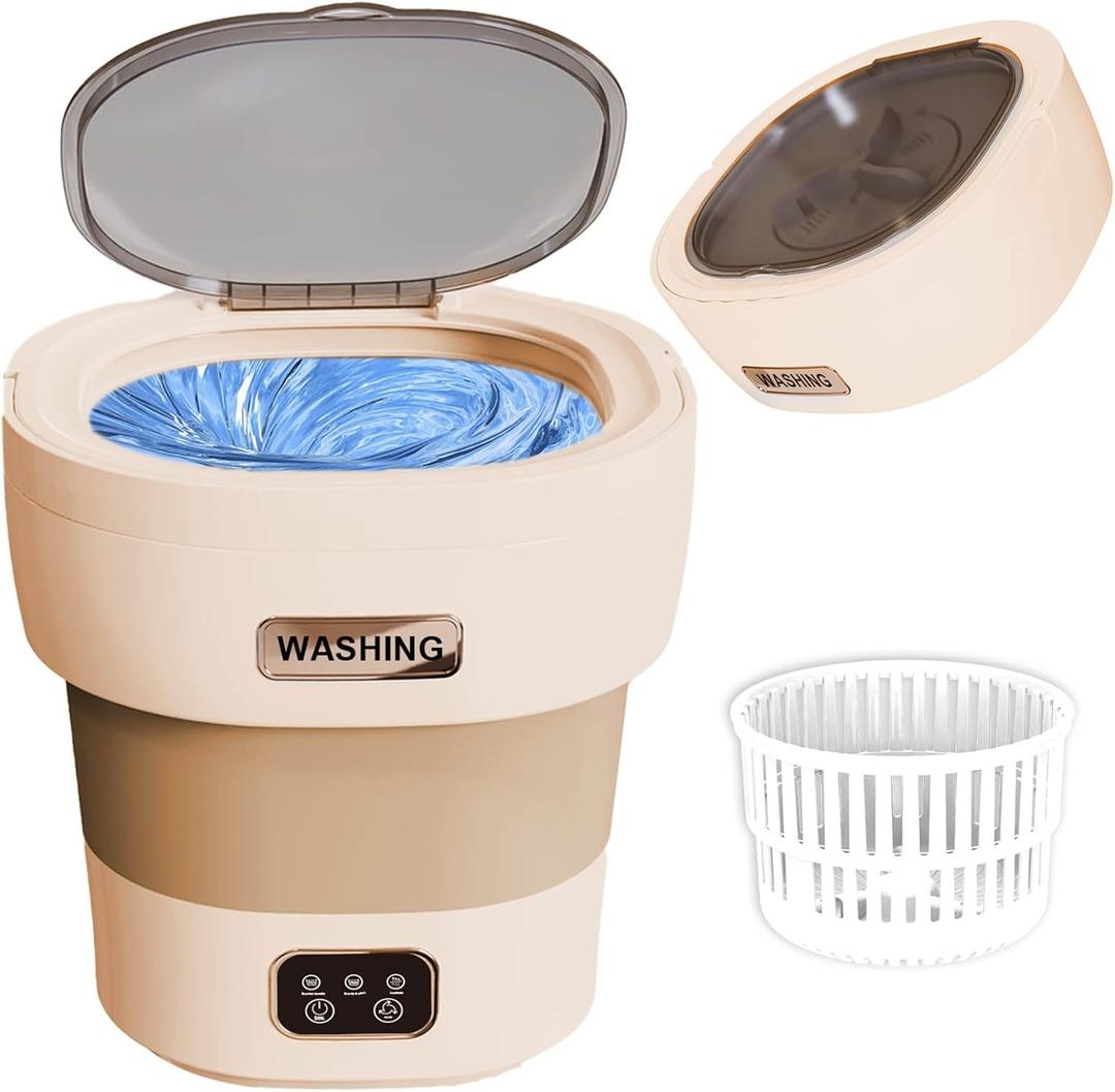 Portable Mini Washing Machine, 18L Portable Mini Washing Machine, Collapsible Washer with Dryer, Small Foldable Laundry Washer, Apartment, RV, Socks, Baby Clothes, Underwear (Brown)