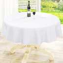 homing Round Vinyl Tablecloth, Waterproof Spillproof Plastic Flannel Backed Table Cloth, Wipe Clean Table Cover for Dining, Buffet Parties and Camping (White, 60")
