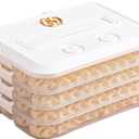 4-Layer Food Storage Containers with Lids,Cookie Storage Containers,Good Sealing Dumpling Box,Stackable Snack Container, Time Recoder, White/Tan