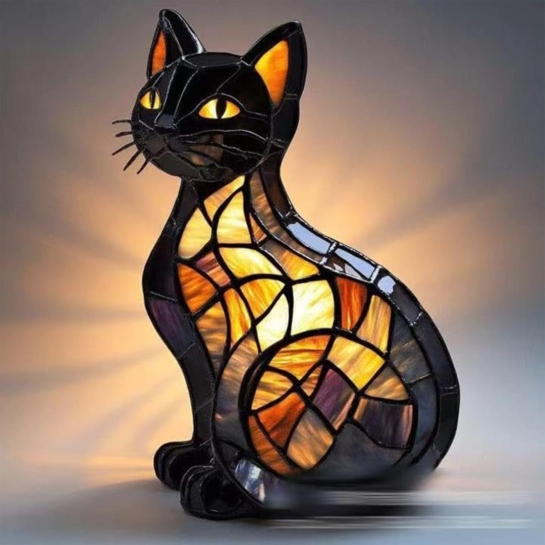 2025 New Series Cat Desk Lamp, Lamps for Night Stands, Stained Resin Art Tabletop Light, Cute Pet Cats Themed Led Table Lamps, Creative Animals Table Lamp, Fun Gift for Cat Lovers (B)