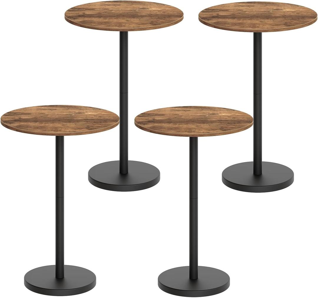 Bar Table, Round Bar Table Set of 4, Counter Height Table, Pub Cocktail Table, Metal Frame, for Bistro, Dining Room, Living Room, Terrace, Rustic Brown and Black BT05L4BR