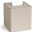 Leather Beige Tissue Box Cover, Square Tissue Box Holder Compatible with Kleenex for Bathrooms