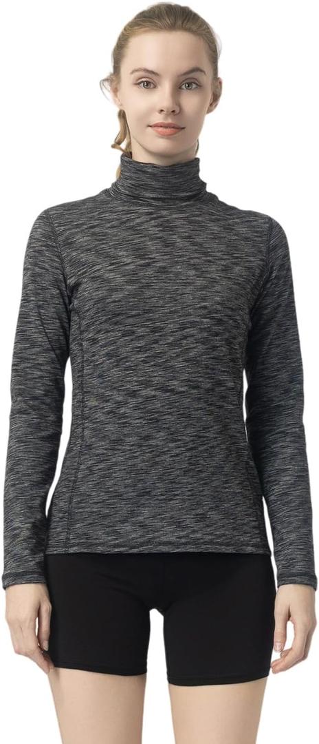 Women's Turtleneck Slim - Fit Long Sleeve Base Layer Top, Space - Dyed Pattern, Sport Jersey for All - Round Activities (Gray, L)
