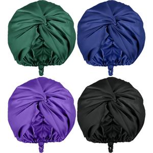 Maiteenly 4 Pcs Adjustable Silk Satin Bonnet for Sleeping Women Double Layer Silk Hair Wrap Sleep Cap Night Turban for Large Long Curly Straight Braid Hair Unisex(Dark Color)