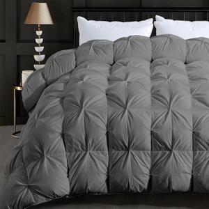 ELNIDO QUEEN Feather Comforter Queen Size Duvet Insert, Luxurious Fluffy Hotel Grey Pinch Pleat Bedding Comforter - Ultra Soft All Season 100% Cotton Shell, Queen 90x90 Inch (Grey Twisted Flower)