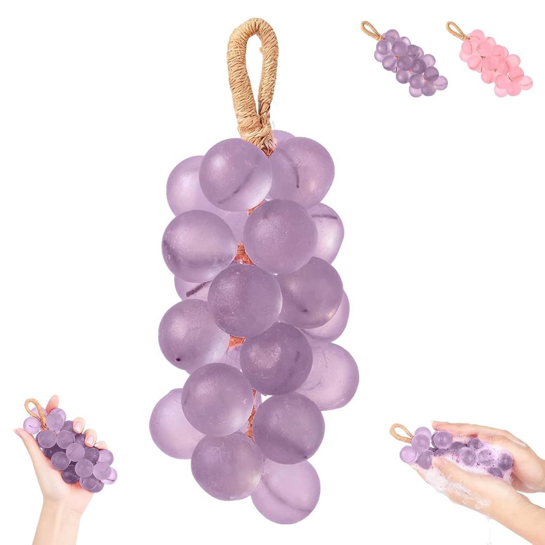 Grape Soap, Handmade Grapes Cluster Shaped Soaps, Grape Soap on a Rope, Home Decor and Gift Choice for Washing Hands and Fresh Air Men Women (1, Purple)