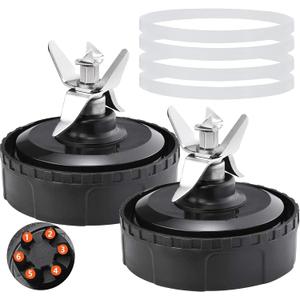 Blender Blade Fit for Ninja, Replacement Parts 6 Fin Male Blades with 4 Rubber Gaskets, Blender Accessories Compatible with Ninja Auto IQ BL620C BL660 BL740 BL780 QB3000, Only Fit 16oz Cups(2 Pack)