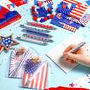 Qeeenar 200 Pcs 4th of July Party Favors Gift Bulk Sets Include American Flag Notebooks Red White Blue Ballpoint Pens Freedom Tags Organza Bags for Memorial Day Independence Day Office Party Supplies