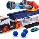 Top Race Cannonball Truck - Adjustable Barrel, EVA Ball Launcher - Realistic, Durable, Interactive Toy Vehicle for Toddlers - Promotes Motor Skills and Creative Play for Children - 18.1x3.9x6.6 inches