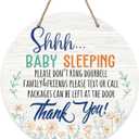 Deroro Shhh Baby Sleeping Front Door Sign, Please Don't Ring Doorbell Farmhouse Wood Door Hanger Outdoor Outside Porch Baby Room Decor, Rustic Wooden Wreath Indoor Wall Hanging Decoration