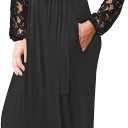 AUSELILY Women's Lace Dress Long Sleeve Maxi 2025 Fall V Neck Wrap Waist Formal Party Long Dresses with Pockets (XXXL)