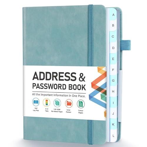 Address Book, Address and Password Keeper Book with Alphabetical Tabs, Hardcover Telephone Book Address Organizer Record with Pocket, Colored Pages, 5.3" x 7.7", Blue