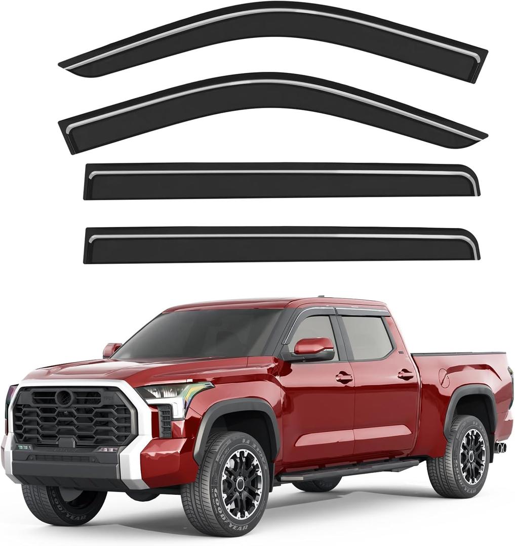 Outside-Mount Window Rain Guards Fit for 2022-2026 Toyota Tundra CrewMax Cab Full-Size, Extra Durable Window Visors Deflector Dark Smoke Vent Shades Car 4-pcs
