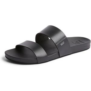 Reef Women's Cushion Vista Fashion Slide Sandal, Vegan Leather Strap, Soft Footbed (6, Black)