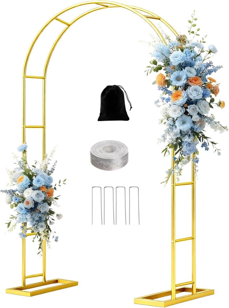 7.2FT Metal Wedding Arch Backdrop Stand Gold Arbor Frame with Base | Pergola Arbor with Base for Decor Valentines Day Garden Trellis Climbing Plant, Bridal Party Ceremony
