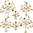 TORONTOKYO 6 Pieces Fall Village Trees, Faux Autumn Tabletop Trees, Fall Mini Tree with Billy Balls Wooden Base, Autumn Miniature for Harvest Thanksgiving Home Indoor Decor