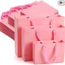 Lyellfe 10 Pack Pink Gift Bags, Heavy Duty Kraft Paper Bag with Handle Bulk, Recycled Water-proof Shopping Bags, Assoorted Merchandise Retail Bags for Birthday, Wedding, Party, S, M, L