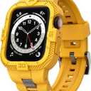 GELISHI Bands Compatible for Apple Watch Band 45mm 44mm 42mm, Men Sport Rugged Band with Protective Case for Watch Series 9 8 7/Series 6 SE 5 4 3, Yellow