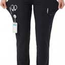 Women's Yoga Scrub Pants Wide Leg Stretch High Waisted Straight Uniform 5 Pockets Anti-Wrinkle Cargo Workwear (X-Large Petite, Black)