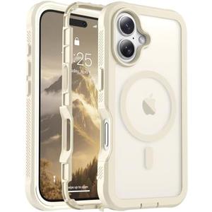 jaroco Magnetic for iPhone 16 Case, [Compatible with MagSafe][Military Grade Drop Protection][Heavy Duty Protection][Non-Slip][Shockproof] 2-Layer Durable Bumper Phone Case 6.1''-Antique White