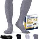 Pembrook Light Compression Socks for Men & Women - 3 Pairs | 8-15 mmhg Compression Dress Socks for Men | Support Socks (Large, Black/White/Gray - 3 Pairs)