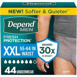 Depend Fresh Protection Adult Diapers, Incontinence Underwear for Men, Disposable, Maximum, Extra-Extra-Large, Grey, 44 Count (2 Packs of 22)