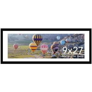 JCJMY 9x27 Picture Frame with 8x24 Mat, Display Photo 8x24 with Mat or 9 x 27 Without Mat, Wall Hanging Large 9 by 27 Poster Frame with Plexiglass, Black