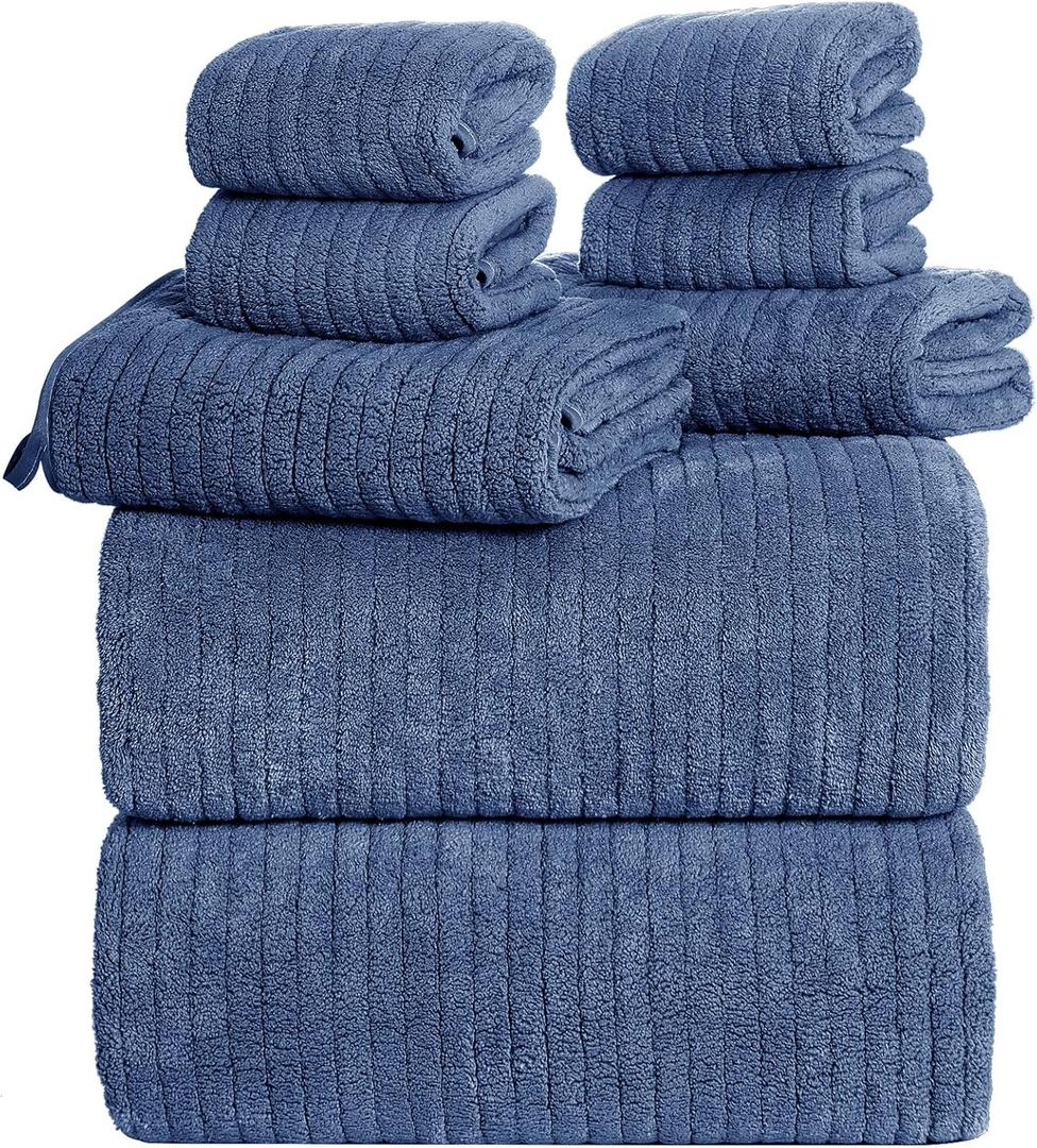 Oversized Bath Towels 8 Piece Towel Set, 2 Extra Large Bath Sheets, 2 Hand, 4 Washcloths, Luxury Soft Super Absorbent Thick Shower Towels for Bathroom, Spa & Hotel, Quick Dry, Electric Blue