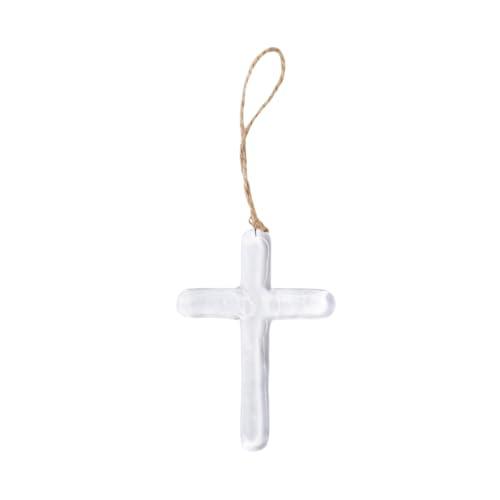 Transpac Clear Cross 5 x 3.5 Glass Decorative Hanging Ornament Bauble Twine Hanger