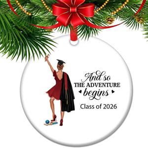 and So The Adventure Begins - Class of 2025 Graduation Keepsake Ornament, High School & College Gift for Her, Holiday Decor